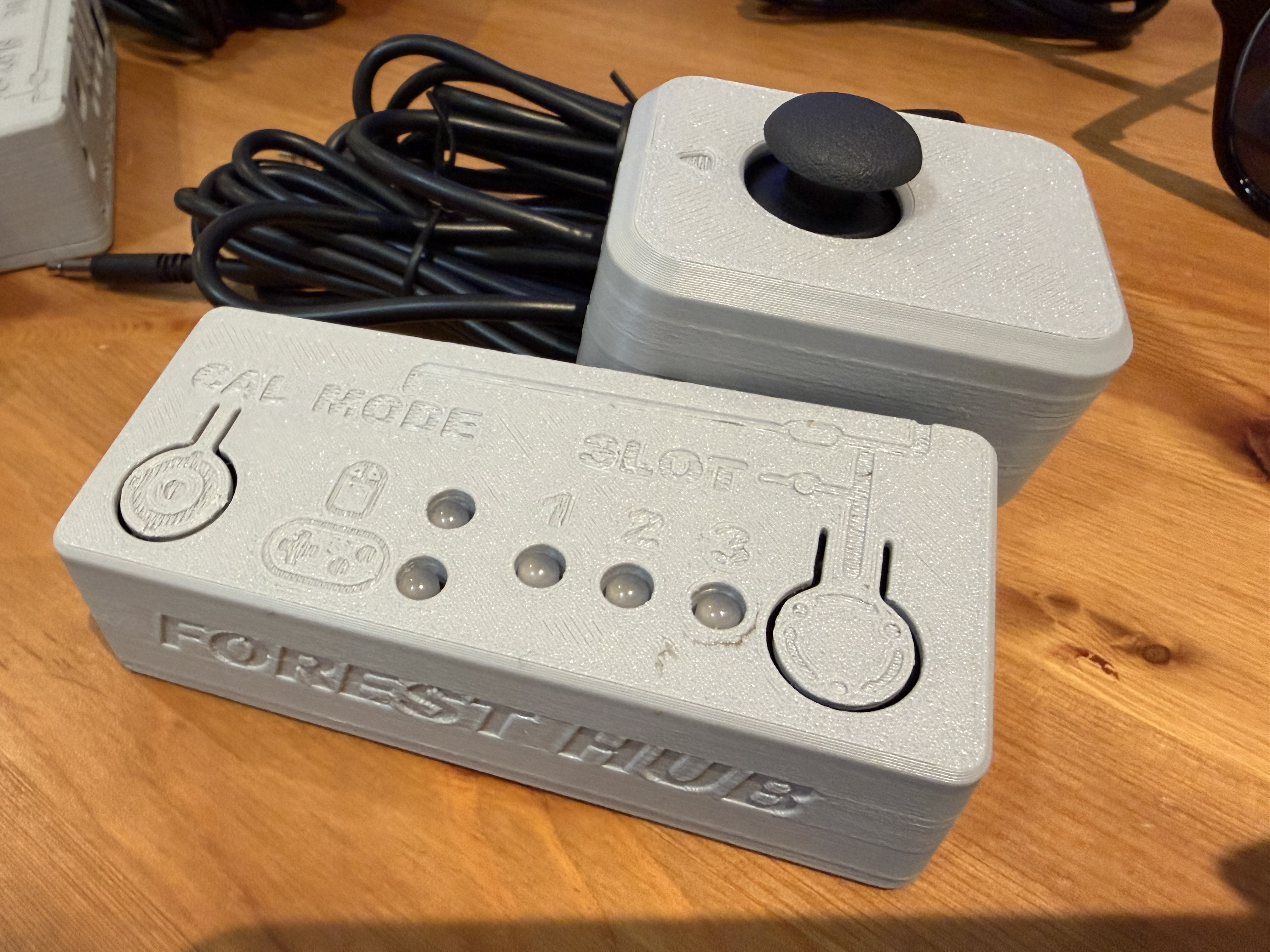 3D printed spruce mini joysticks and forest hubs